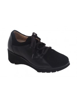 Zapato Sport Negro Piel-Ante Ancho Especial Tallas Pequeñas 5856PPS