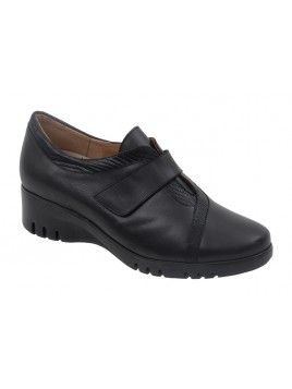 Zapato Velcro Negro Piel Ancho Especial Tallas Grandes 5952PS