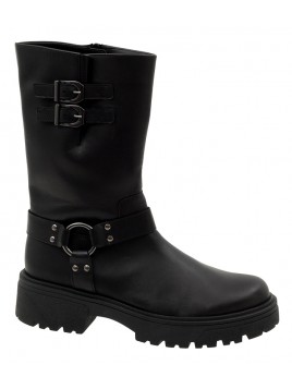 Bota Biker Negra Piel Tallas Grandes 762GA