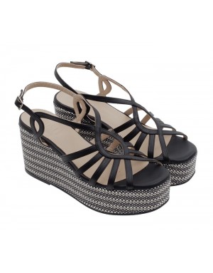 Sandalia Plataforma Negra Piel Tallas Grandes 7554D