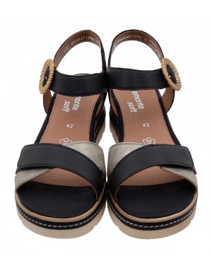 Sandalia Sport Negra Piel Tallas Grandes V34RZ