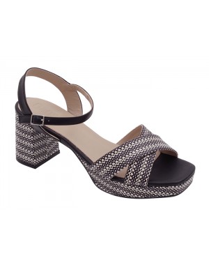 Sandalia Plataforma Blanca-Negra Piel Tallas Grandes 7501D