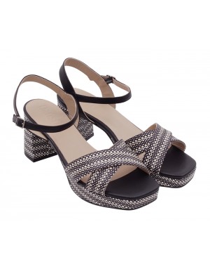 Sandalia Plataforma Blanca-Negra Piel Tallas Grandes 7501D