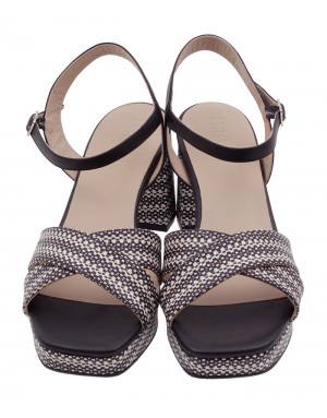 Sandalia Plataforma Blanca-Negra Piel Tallas Grandes 7501D