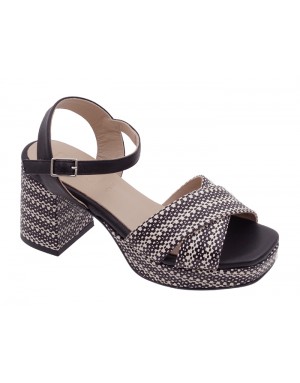 Sandalia Plataforma Blanca-Negra Piel Tallas Pequeñas 7501PD