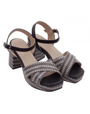 Sandalia Plataforma Blanca-Negra Piel Tallas Pequeñas 7501PD