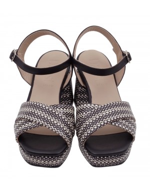 Sandalia Plataforma Blanca-Negra Piel Tallas Pequeñas 7501PD
