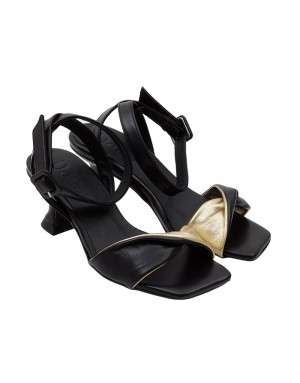 Sandalia Vestir Negra-Oro Piel Tallas Pequeñas 8391PD
