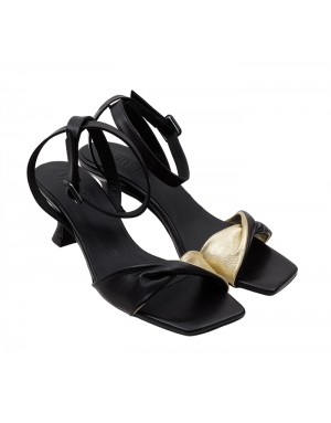 Sandalia Vestir Negra-Oro Piel Tallas Grandes 8391PD